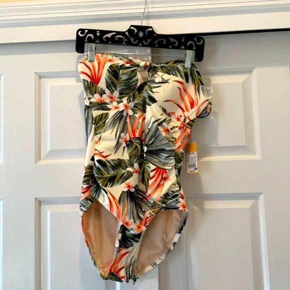 NWT Kona Sol Tropical Print swim Suit with detachable straps, Size M - Picture 8 of 12